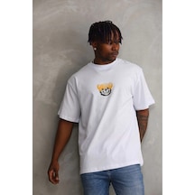 Erkek Baskılı T-shirt Kısa Kol Bisiklet Yaka Regular Tişört - Beyaz