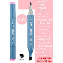 Çift Taraflı Profesyonel Çizim Kalemi Kalıcı Mürekkep Üçgen Gövde İnce Uç 1 Mm Kesik Uç 2-6mm Sketch 230-pembe