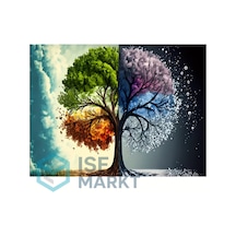 Elmas Boyama Seti - Dört Mevsim Ağacı Yuvarlak Akrilik Taşlar, Four Seasons Tree Dıy 30x40 Cm
