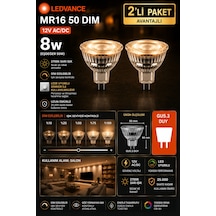 2 Adet Ledvance 12v Ac/dc 8w 50w Dimli 2700k Sarı Işık Gu5.3 Duylu Led Çanak Ampul