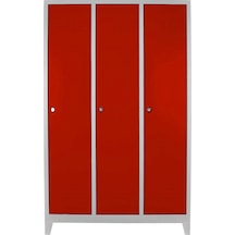 Jessan Ofis 3 lü Standart Soyunma Dolabı Gri-Kırmızı