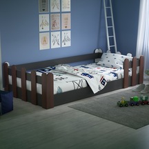 Montessori Karyola Antrasit  Rustik Ceviz 90x190 Yatak Uyumlu Oval Kesim Çocuk Yatağı TLP609