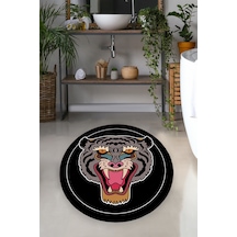 BLACK WOODS DJT ÇAP 140X140 CM Banyo Halısı Banyo Paspası Siyah