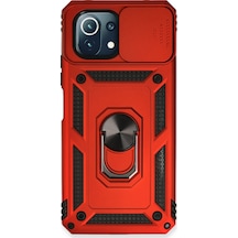 Xiaomi Mi 11 Lite Uyumlu Kılıf Pars Lens Yüzüklü Silikon - Kırmızı