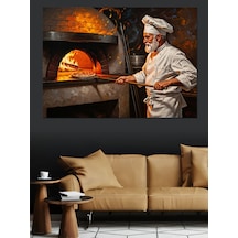 Ahşap Tablo Taş Fırında Pizza Pişiren Şef
