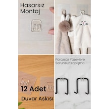 12 Adet Güçlü Çerçeve Askısı Yapışkanlı Raf Tutucu Banyo Askı Kanca Plastik Şeffaf Cn Diğer