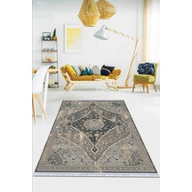 Gri Klasik Göbekli Dokuma Pamuk Taban Kaymaz Kilim Klm256n11