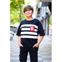 Erkek Çocuk Siyah Oversize Çizgi Detaylı Tişört