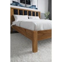Renazzo Ori On Lacivert Puf Başlıklı Masif Ahşap Karyola Ceviz 120x200 Ceviz - 120 X 200