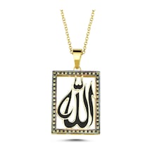 Mineli Allah Yazılı Siyah Kolye Gümüş