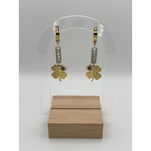 Arnes Jewelry Çelik Zirkon Taşlı Yoncalı Küpe Ar345nes Gold