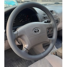 Dikişli Direksiyon Kılıfı Koyu Gri Deri Siyah Dikişli Toyota Corolla Terra Sol İçin Siyah