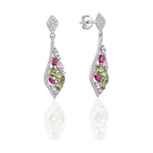 Oya Silver Vidalı Sallantılı Yaprak Form Renkli Zirkon Taşlı Gümüş Küpe 3.2 X 0.9 Cm Oysy281