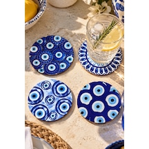 Nazar Boncukları Temalı 4 Lü Bardak Altlığı Set 9 Cm, 3 Mm Ahşap Mdf, Dijital Baskı - 927180954 Diğer