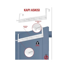 Pratik Ve Şık 6'lı Metal Kapı Arkası Askısı - 30 Kg Taşıma Kapasitesi, Beyaz 46.5 Cm Uzunluk Metal B Diğer