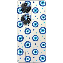 Huawei P50 Pro İle Uyumlu 1mm Slim Fit Nazar Boncuğu 1 Baskılı Şeffaf Kılıf Şeffaf