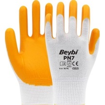 Beybi Pn7 Polyester Örme Nitril Iş Eldiveni Beyaz/sarı 30 Adet