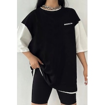Startmore Çift Renk Minimal Brooklyn Baskılı Unisex Tshirt Beyaz