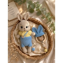 Amigurumi Organik Tavşan Uyku Arkadaşı ve Çıngırak Zincir Seti El Yapımı