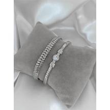 X-lady Accessories Gümüş Renk Kadın Altın Kaplama Zirkon Taşlı Kararmaz Kombin Bileklik Çok Renkli