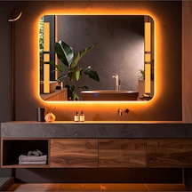 Selyn Amber Led'li Lazer Kumlamalı Lavabo & Banyo Aynası Dokunmatik Sensörlü 65 X 90 Cm Turuncu