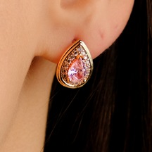 Lekka Design Pembe Taşlı Damla Lüks Kadın Küpe Çok Renkli