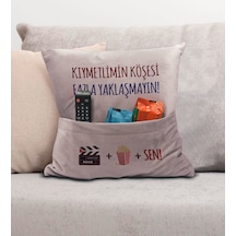 Bk Gift Eğlenceli Tasarımlı Organizer Kumanda Ve Atıştırmalık Cepli Pembe Kırlent Yastık- 9, Ev Dekoru, Ev Hediyesi Sarı
