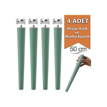4 Adet Ahşap Ayak 50 Cm Su Yeşili M8 Civatalı Bağlantı Aparatlı Mobilya Tabure Sehpa Masa Destek Ayağı Yeşil