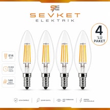 6w E14 Şeffaf Günışığı Mum Rustik Led Ampul 4 Adet
