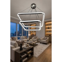 Zümrüt Kısa Model 2 Katlı Salon - Oturma Odası Sarkıt Led Avizesi Gri - Siyah