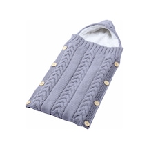 Geeksen Avrupa Tarzı Bebek Uyku Tulumu - Kapüşonlu, Düğmeli, Kışlık Kalın Tasarım Gri