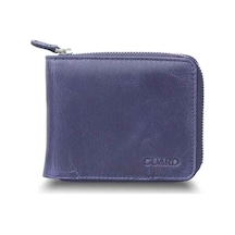 Guard Leather Guard Antique Navy Blue Zipper Horizontal Mini Leather Wallet Çok Renkli