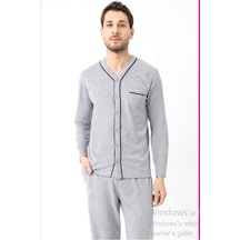 Erdem Erkek Boydan Düğmeli Pijama Takımı Dfn1008 Gri