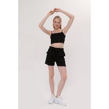 Hgfashion İkili Crop Şort Takım Siyah Renk Siyah