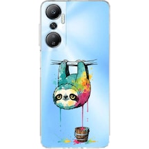 Infinix Hot 20 İle Uyumlu Splash Tembel Hayvan Tasarımlı Şeffaf Silikon Kılıf Şeffaf
