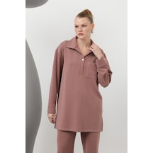 Loreen 20605 Kadın Yakası Çıtçıtlı Cep Detaylı Pantolonlu Takım Rose