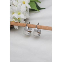 Kesik Gümüş Halka Küpe Çok Renkli