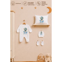 Pia Baby İsme Özel Erkek Bebek Tulum %100 Pamuk Organik Baskılı İsimli Bebek Tulumu 35x45 Cm Yastık Kılıfı Bebek Hediye Seti 1061ytyx Krem