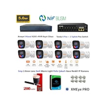 Xmeye 5mp 2.8mm Sabit Lens Polis Çakarlı Sesli Ve Gece Renkli 8 Kameralı Ip Kamera Seti 4tb Disk