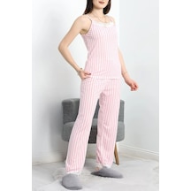 Seka Store Seka Modal Kumaş Dantelli Pijama Takımı Pembeçizgili - 620.1287. Çok Renkli