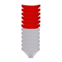 Royaleks Likralı Kadın Slip Külot 12 Adet Eko Set Kırmızı Gri RYL-EKO11014 Gri - Kırmızı