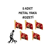 Türk Bayrağı Atatürk Yaka Rozeti Metal Rozet Klipsli 5 Adet Dalgalanan Türk Bayrağı Atatürk Rozeti Çok Renkli