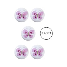 5 Adet Porselen Pembe Kelebek Desenli Çocuk Odası Mobilya Kulpu Seramik Çekmece Dolap Düğmesi Pembe