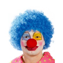 Mavi Renk Kıvırcık Afro Bonus Peruk Takma Saç Ve Kırmızı Burun Seti 5264