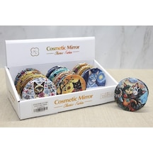 Büro Ev Ofis Personeli İçin Kedi Taşlı İnve Oval El Aynası Çok Renkli