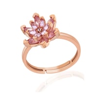 Casera's Gümüş Rose Pembe Taşlı Lotus Çiçeği Kadın Yüzük Csr2184794 Gümüş