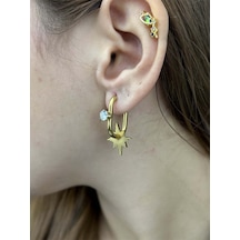 Zirkon Taşlı, Yıldız Figürlü, Paslanmaz Çelik Küpe 139, Altın Renk Altın