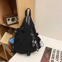 Novahub Siyah Büyük Kapasiteli Göğüs Çantası Erkek Sırt Çantası Blok Renkli Kadın Çantası Küçük Siyah Siyah