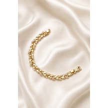 Balenbi Jewelry Kadın Taşlı Yaprak Dal Tasarımlı Kararmaz Çelik Bileklik 14k Gold 1149 Altın