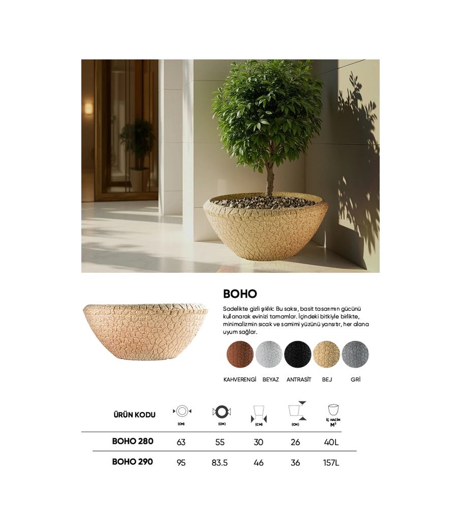 Bostann Dekoratif Saksı - Boho 290 - 157l - Bej